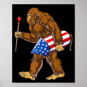 Bigfoot Fireworks 4th of July Men Sasquatch Poster