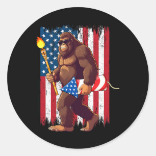 Bigfoot Fireworks 4th Of July Sasquatch American U Classic Round Sticker