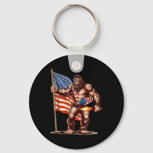 Bigfoot Fireworks 4th Of July Sasquatch American U Key Ring
