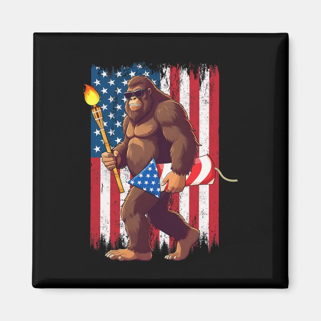 Bigfoot Fireworks 4th Of July Sasquatch American U Magnet (Front)