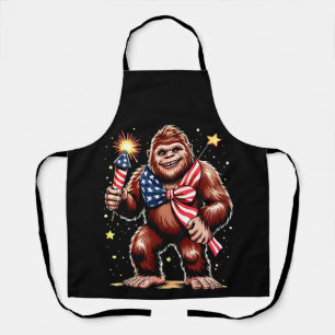 Bigfoot Fireworks 4th Of July Sasquatch US America Apron