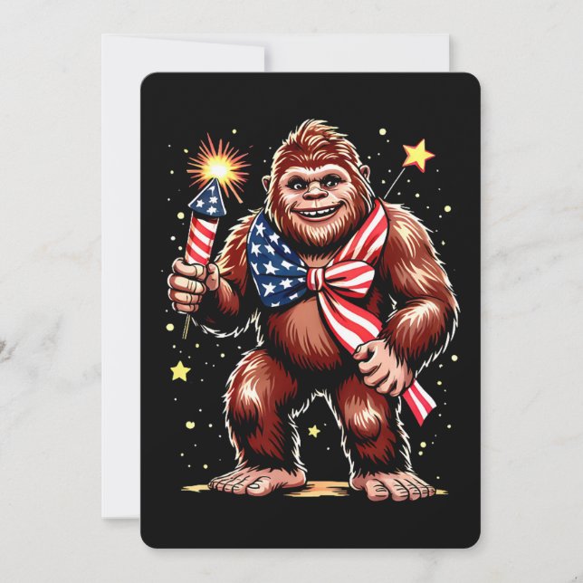 Bigfoot Fireworks 4th Of July Sasquatch US America Invitation (Front)