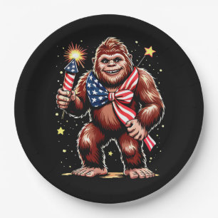 Bigfoot Fireworks 4th Of July Sasquatch US America Paper Plate