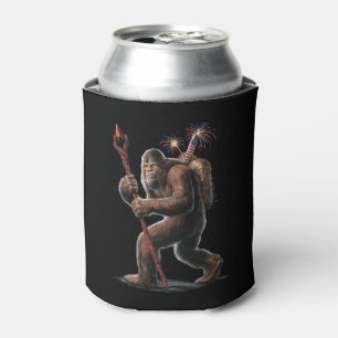 Bigfoot Fireworks 4th of July Usa Flag Sasquatch  Can Cooler