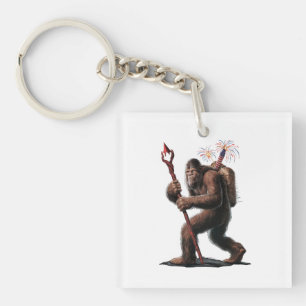 Bigfoot Fireworks 4th of July Usa Flag Sasquatch Key Ring