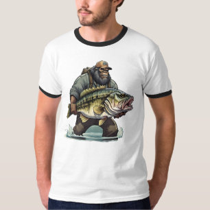 Bigfoot Fishing Bass fish Sasquatch yeti fisherman T-Shirt
