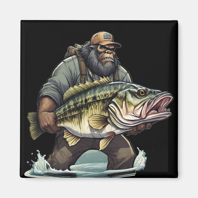 Bigfoot Fishing Bass Fish  Sasquatch Yeti in Lake  Magnet (Front)