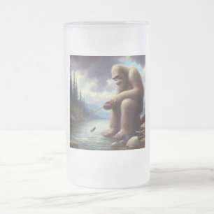 Bigfoot Fishing Frosted Glass Beer Mug