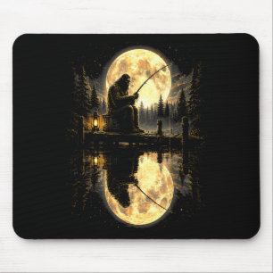 Bigfoot fishing full moon lake reflection outdoor  mouse mat