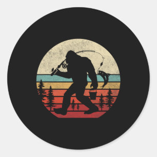 Bigfoot Fishing Funny Retro Sasquatch Dad Men Kids Classic Round Sticker