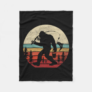 Bigfoot Fishing Funny Retro Sasquatch Dad Men Kids Fleece Blanket