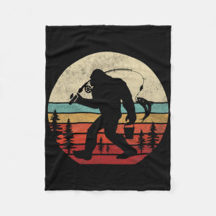 Bigfoot Fishing Funny Retro Sasquatch Dad Men Kids Fleece Blanket
