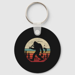 Bigfoot Fishing Funny Retro Sasquatch Dad Men Kids Key Ring