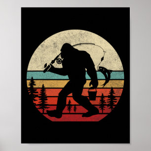 Bigfoot Fishing Funny Retro Sasquatch Dad Men Kids Poster