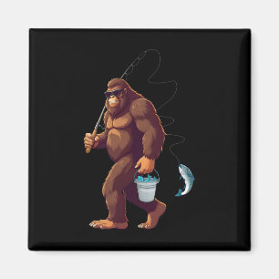 Bigfoot Fishing Funny Retro Sasquatch Fisherman Da Magnet