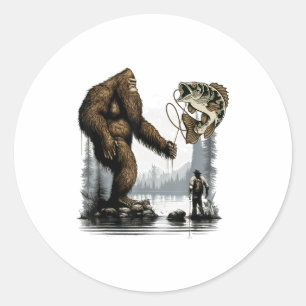 Bigfoot Fishing Funny Sasquatch Fi-shirt Classic Round Sticker