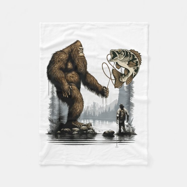 Bigfoot Fishing Funny Sasquatch Fi-shirt  Fleece Blanket (Front)
