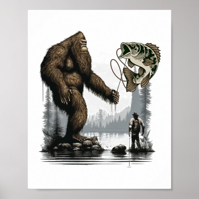 Bigfoot Fishing Funny Sasquatch Fish 1  Poster (Front)