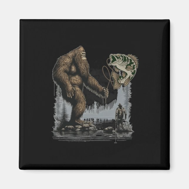 Bigfoot Fishing Funny Sasquatch Fish  Magnet (Front)