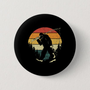 Bigfoot Fishing Funny Sasquatch Fish Sunset 80s By 6 Cm Round Badge