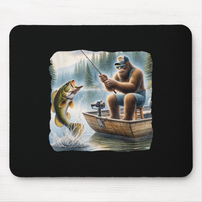 Bigfoot Fishing Funny Sasquatch Summer B Fisherman Mouse Mat (Front)