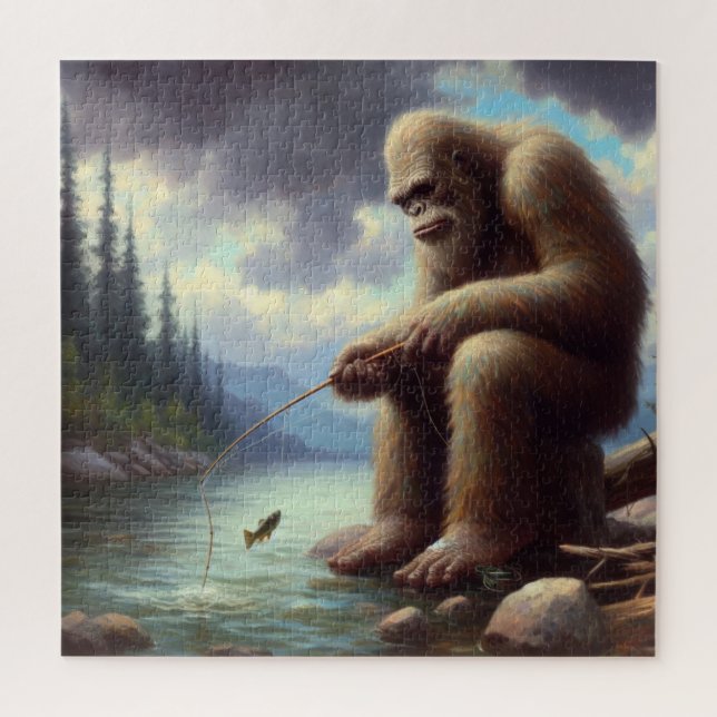 Bigfoot Fishing Jigsaw Puzzle (Vertical)