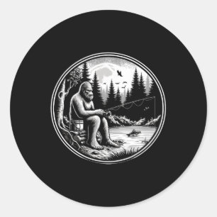 Bigfoot Fishing Lake Sasquatch Fisherman Funny Fis Classic Round Sticker