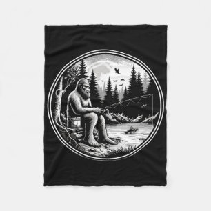 Bigfoot Fishing Lake Sasquatch Fisherman Funny Fis Fleece Blanket