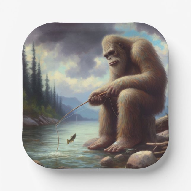 Bigfoot Fishing Paper Plate (Front)