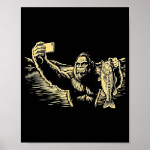 Bigfoot fishing selfie funny sasquatch bass poster