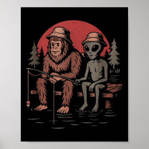 Bigfoot Fishing Shirt Men Boys Sasquatch Fishing D Poster