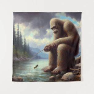 Bigfoot Fishing Tapestry