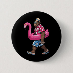 Bigfoot Flamingo Sasquatch Summer Pink Float Pool  6 Cm Round Badge