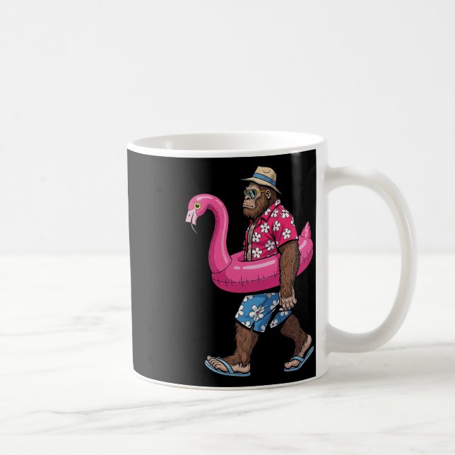 Bigfoot Flamingo Sasquatch Summer Pink Float Pool  Coffee Mug (Right)