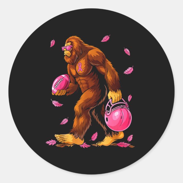 Bigfoot Football Nk Ribbon Breast Cancer Awareness Classic Round Sticker (Front)