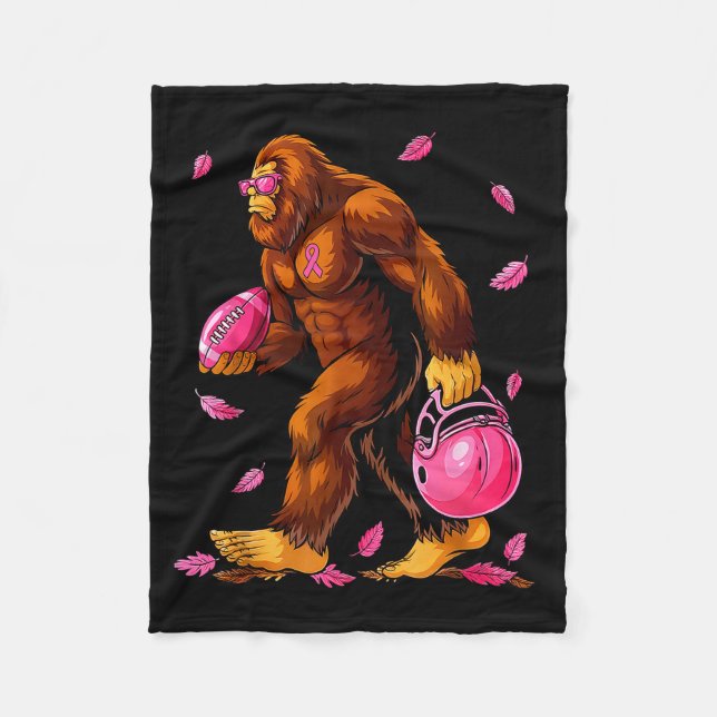 Bigfoot Football Nk Ribbon Breast Cancer Awareness Fleece Blanket (Front)