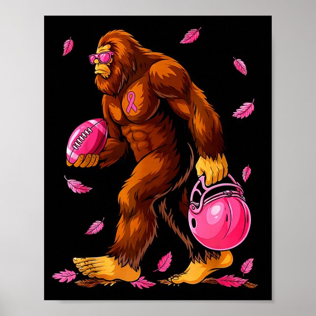 Bigfoot Football Nk Ribbon Breast Cancer Awareness Poster (Front)