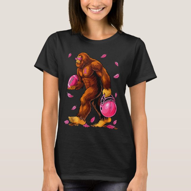 Bigfoot Football Nk Ribbon Breast Cancer Awareness T-Shirt (Front)