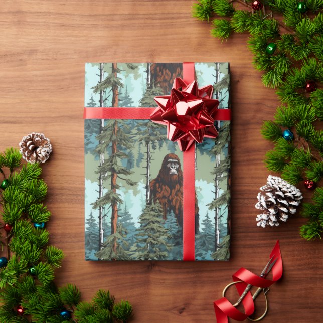 Bigfoot Forest Stare Down Scary  Wrapping Paper (Holiday Gift)