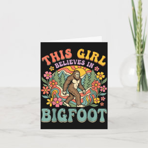 Bigfoot girl believes forest floral sunset card