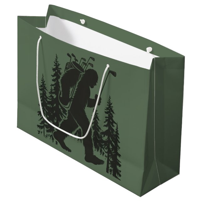 Bigfoot Golfer Tree Funny Sasquatch Golfing Golf Large Gift Bag (Front Angled)