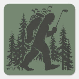 Bigfoot Golfer Tree Funny Sasquatch Golfing Golf Square Sticker