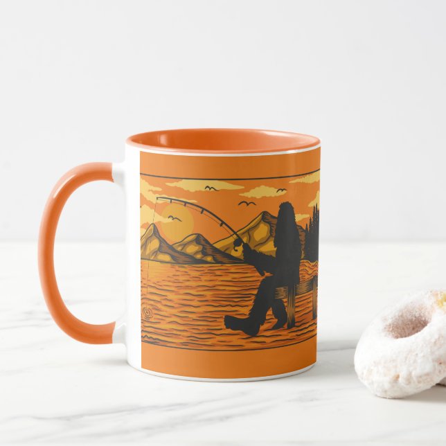 Bigfoot Gone Dock Fishing Sunset Lake Mug (With Donut)