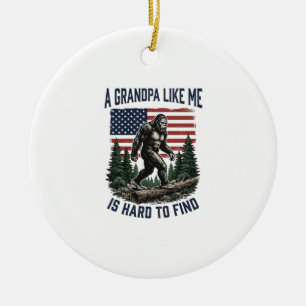 Bigfoot Grandpa Vintage American Flag Shirt Design Ceramic Tree Decoration