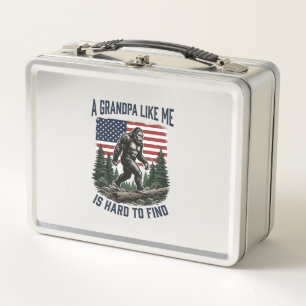 Bigfoot Grandpa Vintage American Flag Shirt Design Metal Lunch Box