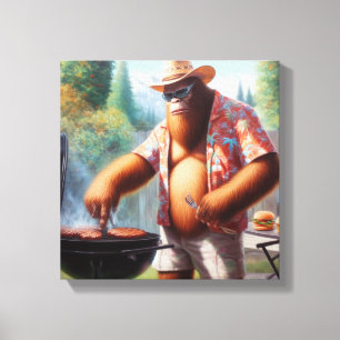 Bigfoot Grilling Burgers Canvas Print