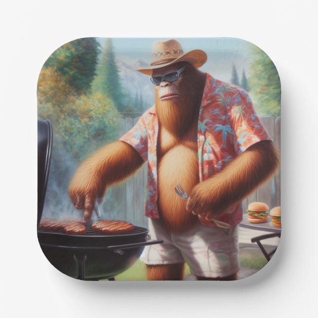 Bigfoot Grilling Burgers Paper Plate (Front)