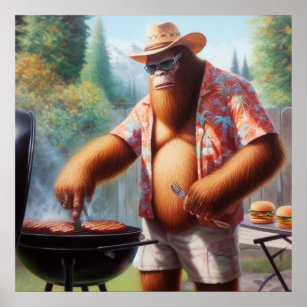 Bigfoot Grilling Burgers Poster