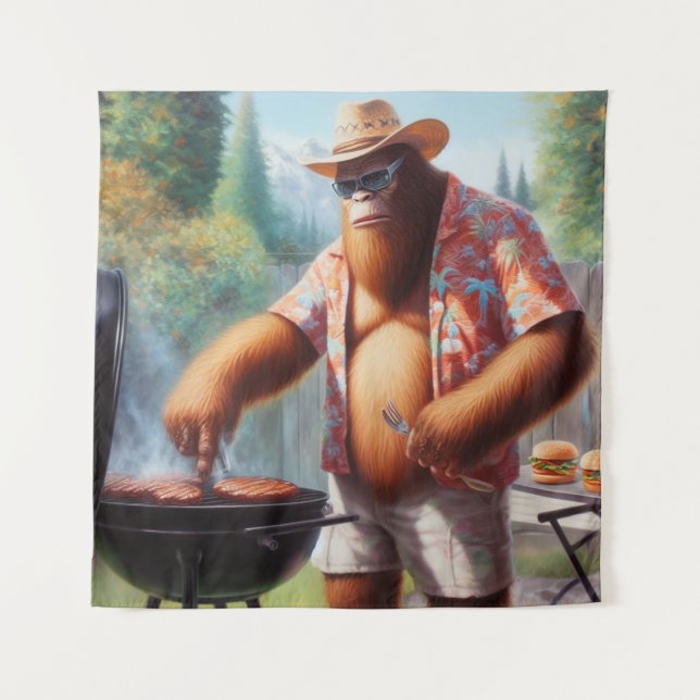 Bigfoot Grilling Burgers Tapestry (Front)