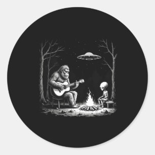 Bigfoot Guitar Tee Campfire Alien Ufo Camping Sasq Classic Round Sticker